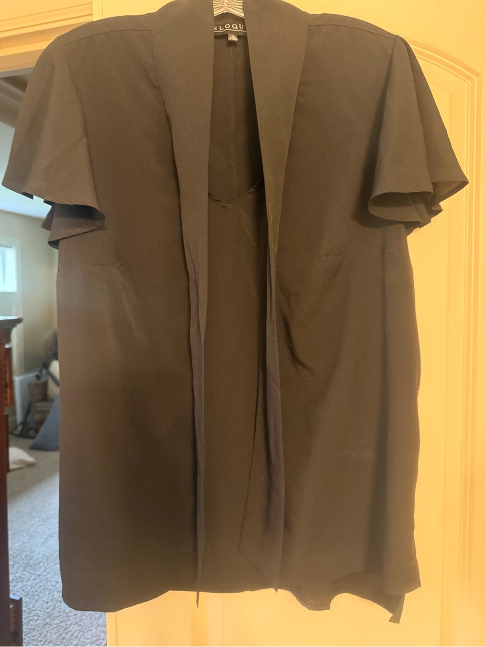 Eloquii Black Short-Sleeve Open Front Jacket with Draped Collar